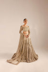 Luxury Champagne Gold Embroidered Bridal Lehenga Choli with Net Dupatta