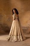 Champagne Gold Embroidered Front Open Maxi with Sharara & Net Dupatta