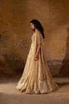 Champagne Gold Embroidered Front Open Maxi with Sharara & Net Dupatta