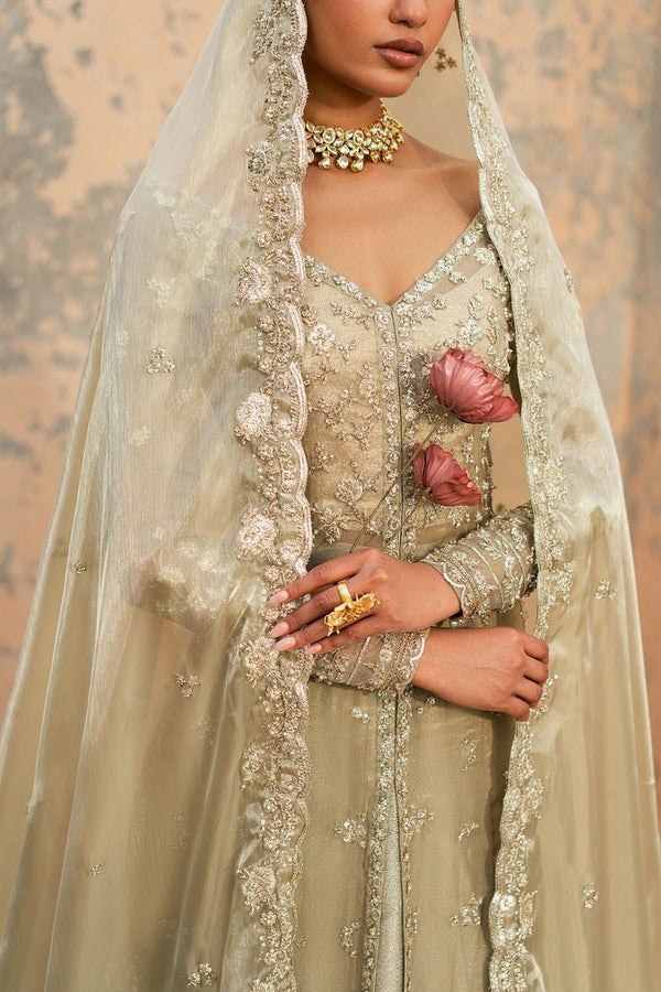 Sage Green Embroidered Luxury Maxi Dress with Organza Dupatta