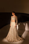 Luxury Champagne Gold Embroidered Bridal Lehenga Choli with Net Dupatta