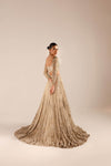 Luxury Champagne Gold Embroidered Bridal Lehenga Choli with Net Dupatta