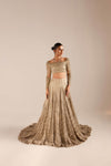 Luxury Champagne Gold Embroidered Bridal Lehenga Choli with Net Dupatta