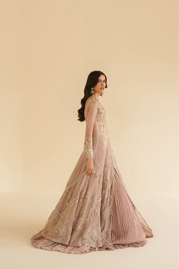 Dusty Rose Embroidered Maxi Dress with Embellished Dupatta